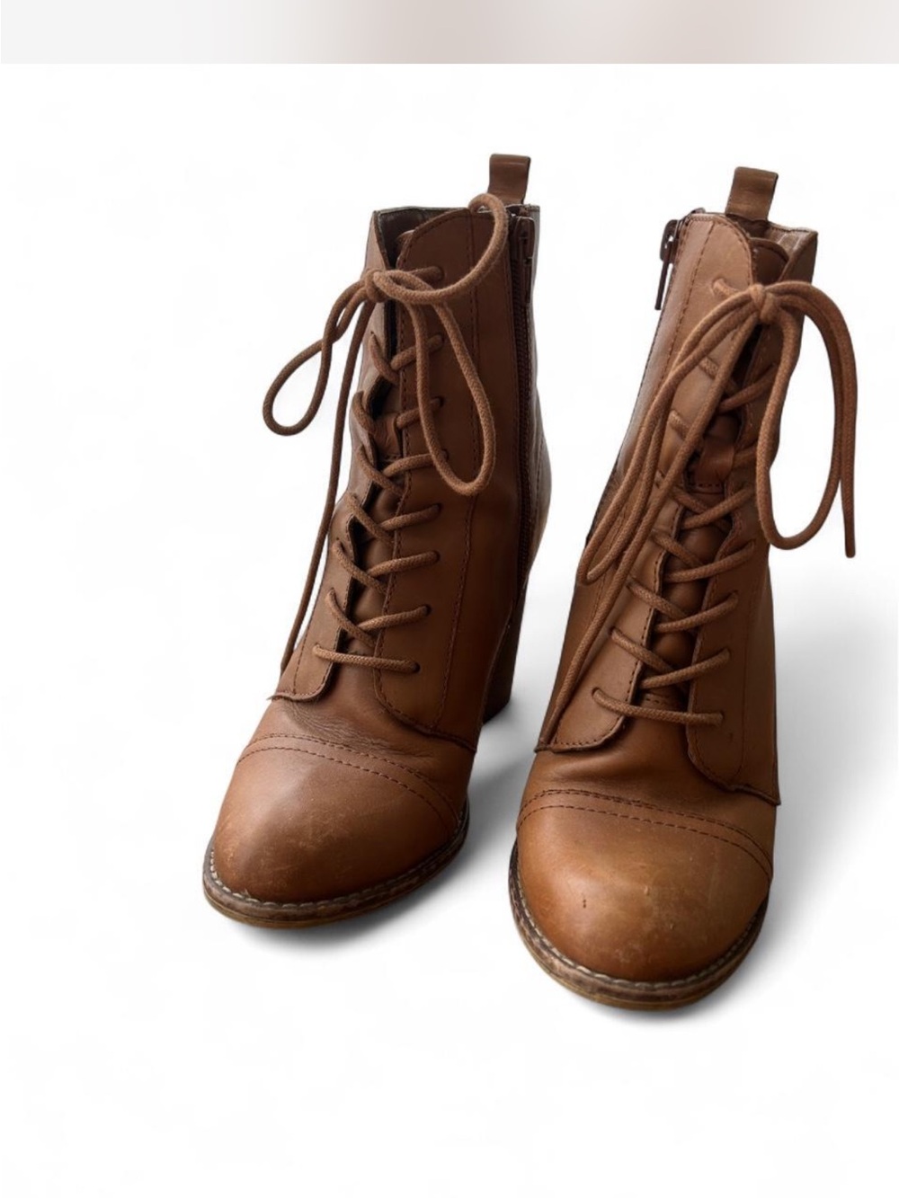Aldo Cognac Lace-Up Ankle Booties